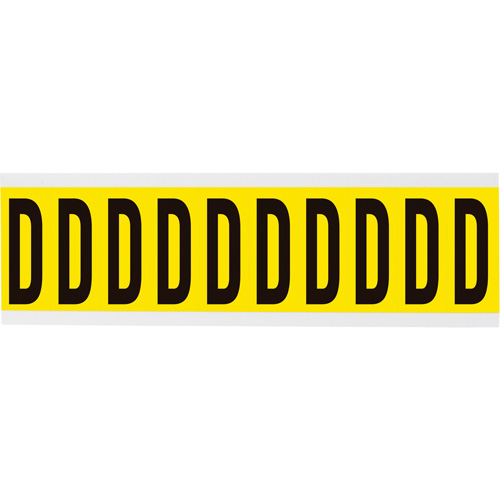 Repositionable Individual Number and Letter Labels, D, 2" H, Black on Yellow