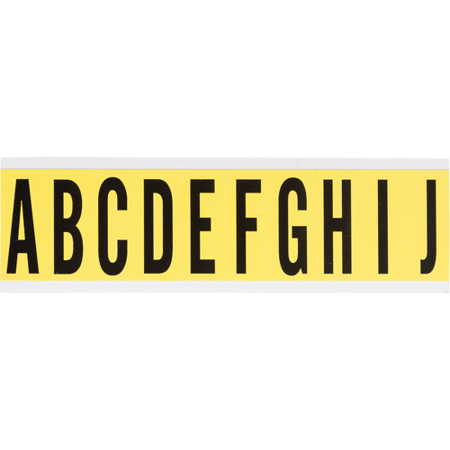 Repositionable Individual Number and Letter Labels, A/B/C/D/E/F/G/H/I/J, 2" H, Black on Yellow