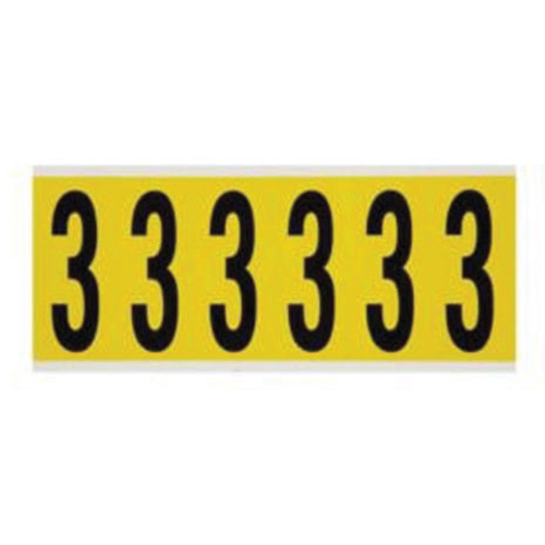Repositionable Individual Number and Letter Labels, 3, 3" H, Black on Yellow