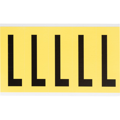 Repositionable Individual Number and Letter Labels, L, 4" H, Black on Yellow