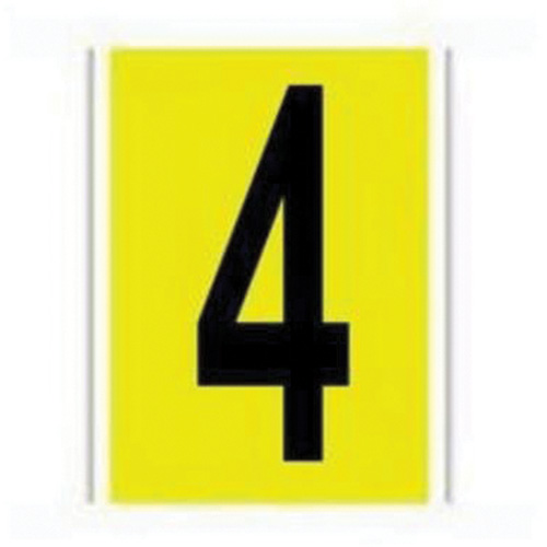 Repositionable Individual Number and Letter Label, 4, 6" H, Black on Yellow