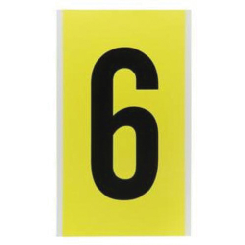 Repositionable Individual Number and Letter Label, 6, 6" H, Black on Yellow