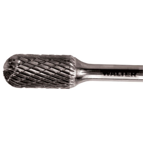 Double Cut Cylindrical Round Nose Carbide Burr, 1/2" Dia., 1" Depth of Cut