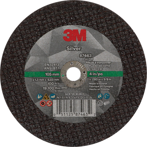 Silver Cut-Off Wheel, 4" x 0.05", 3/8"-24 Arbor, Type 1, Ceramic, 19100 RPM