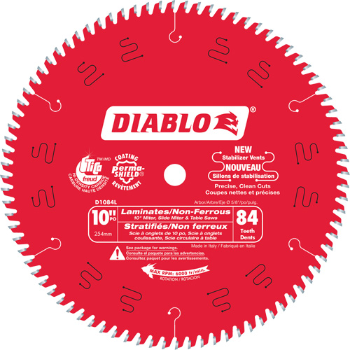 Circular Saw Blade, 10", 84 Teeth, Plastic/Fibreglass/Laminate/Non-Ferrous Use