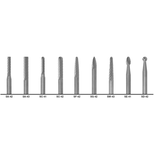 1855 Double Cut Carbide Burr Set, 9 Pieces
