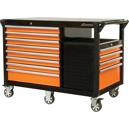 Industrial Cart, 12 Drawers, 31-5/8" L x 52-1/2" W x 40-1/4" H, Black/Orange
