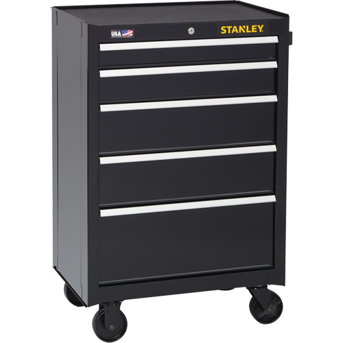 300 Series Rolling Tool Cabinet, 5 Drawers, 26-1/2" W x 18" D x 40-1/2" H, Black