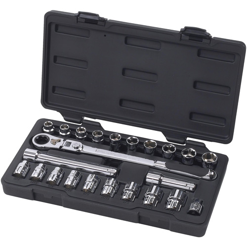 Pass-Thru™ 6-Point Standard SAE/Metric Mechanics Tool Set, 23 Pcs, 3/8" Drive Size