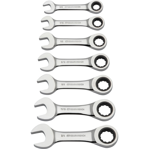 Stubby Wrench Set, Combination, 7 Pieces, Imperial