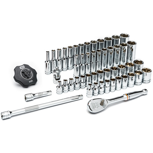 6-Point SAE/Metric Mechanics Tool Set, 51 Pcs, 1/4" Drive Size, Deep