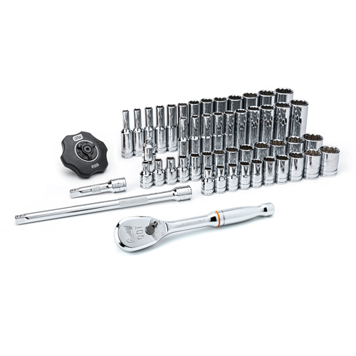 12-Point SAE/Metric Mechanics Tool Set, 51 Pcs, 1/4" Drive Size, Deep