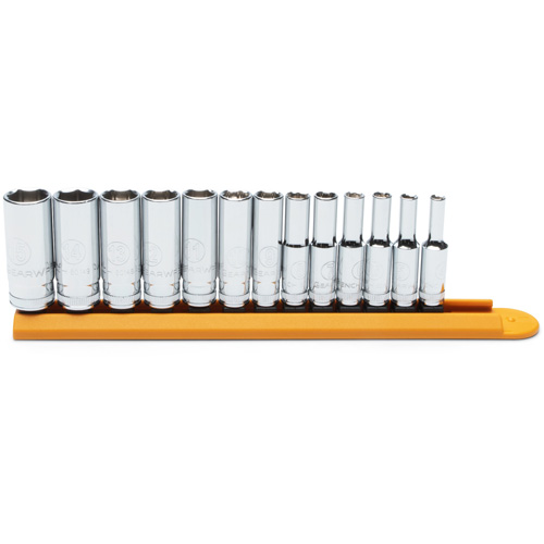 6-Point Metric Socket Set, 13 Pcs, 1/4" Drive Size, Deep