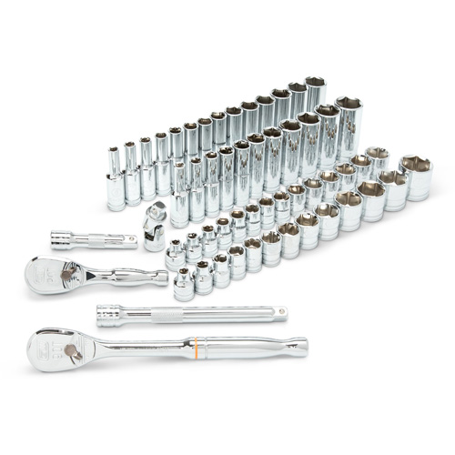 6-Point SAE/Metric Mechanics Tool Set, 57 Pcs, 3/8" Drive Size, Deep