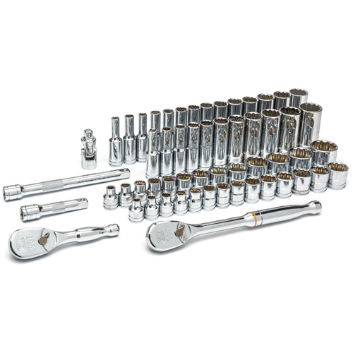 12-Point SAE/Metric Mechanics Tool Set, 57 Pcs, 3/8" Drive Size, Deep