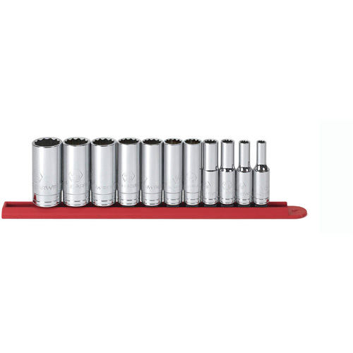 12-Point SAE Socket Set, 11 Pcs, 3/8" Drive Size, Deep