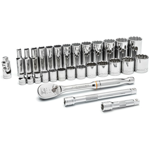 12-Point SAE Mechanics Tool Set, 30 Pcs, 3/8" Drive Size, Deep