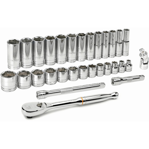 6-Point SAE Mechanics Tool Set, 30 Pcs, 3/8" Drive Size, Deep