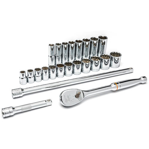6-Point SAE Mechanics Tool Set, 23 Pcs, 1/2" Drive Size, Deep