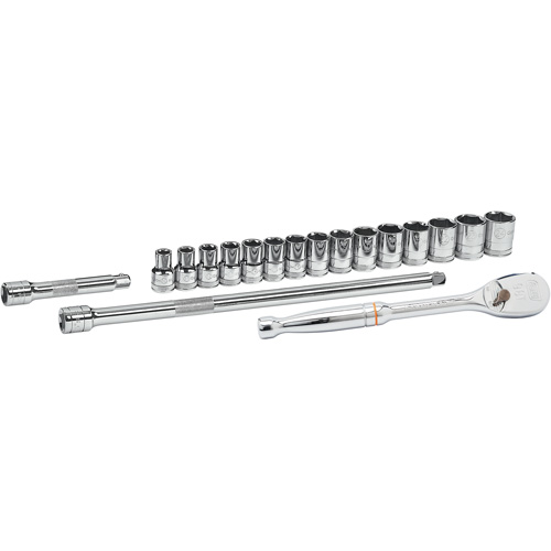 6-Point Metric Mechanics Tool Set, 18 Pcs, 1/2" Drive Size