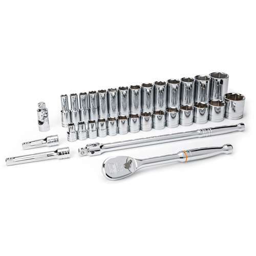 6-Point SAE Mechanics Tool Set, 33 Pcs, 1/2" Drive Size, Deep
