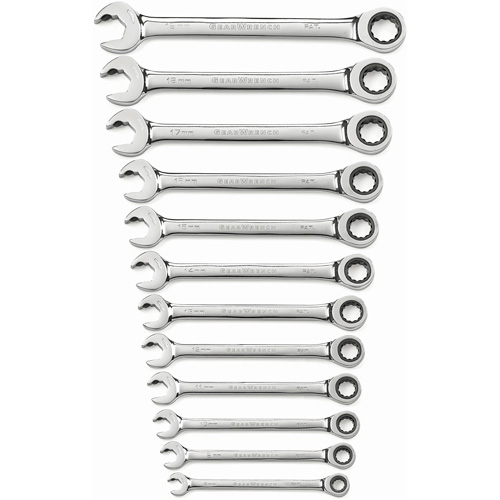 72-Tooth 12-Point Ratcheting Wrench Set, Open-Ended, 12 Pieces, Metric