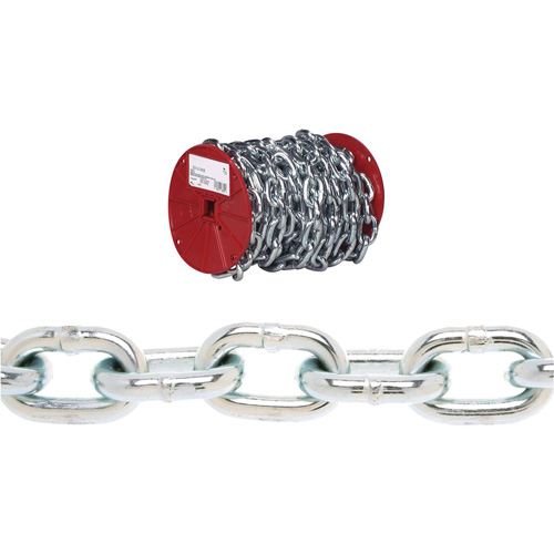 Campbell® Proof Coil Chain, Low Carbon Steel, 3/16" x 100' (30.4 m) L, Grade 30, 800 lbs. (0.4 tons) Load Capacity