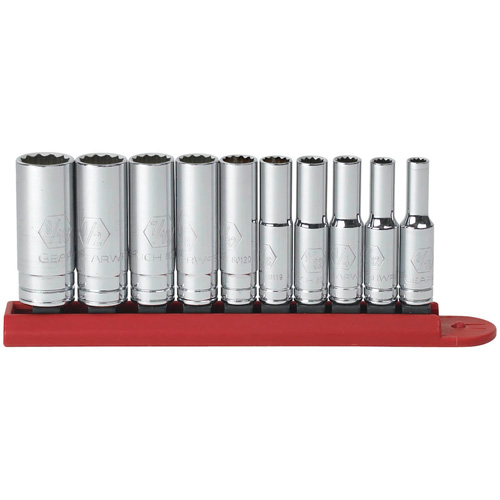 12 Point SAE Socket Set, 10 Pcs, 1/4" Drive Size, Deep
