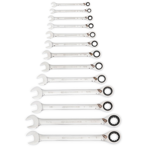 72-Tooth 12 Point Reversible Ratcheting SAE Wrench Set, Combination, 13 Pieces, Imperial