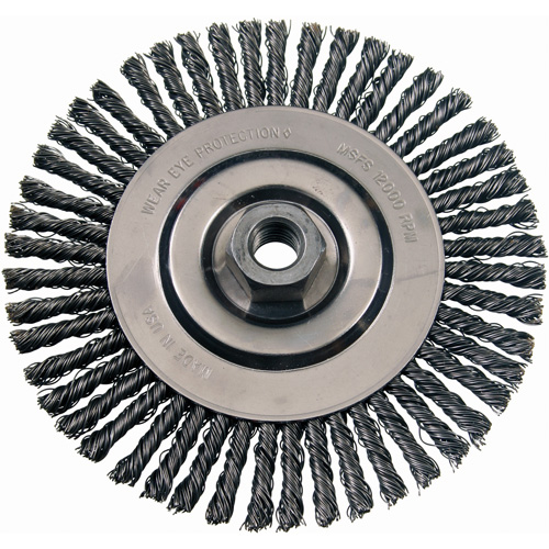 Wire Wheel Brushes, 4-7/8" Dia., 0.02" Fill, 5/8"-11 Arbor, Steel
