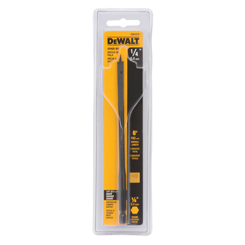 Spade Drill Bit, 1/4" Diameter, 1/4" Shank, 6" Length