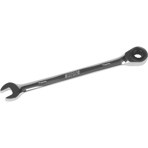 Metric Ratcheting Combination Wrench, 12 Point, 7 mm, Chrome Finish