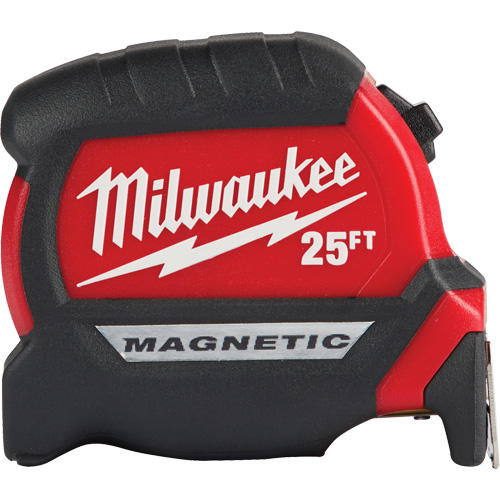Compact Magnetic Tape Measure, 1" x 25', Imperial Graduations