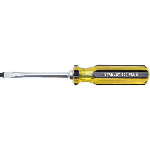 100 PLUS® Standard Slotted Tip Screwdriver, 1/4" Tip, Square, 8-3/16" L, Plastic Handle