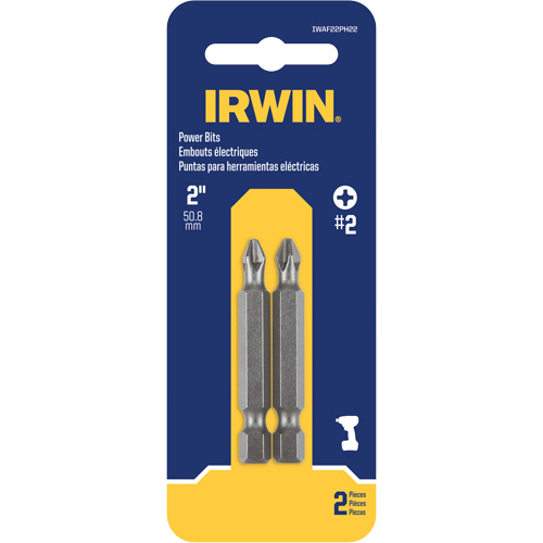 Power Bits, Phillips, #2 Tip, 1/4" Drive Size, 2" Length