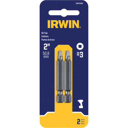 Power Bits, Square, #3 Tip, 1/4" Drive Size, 2" Length