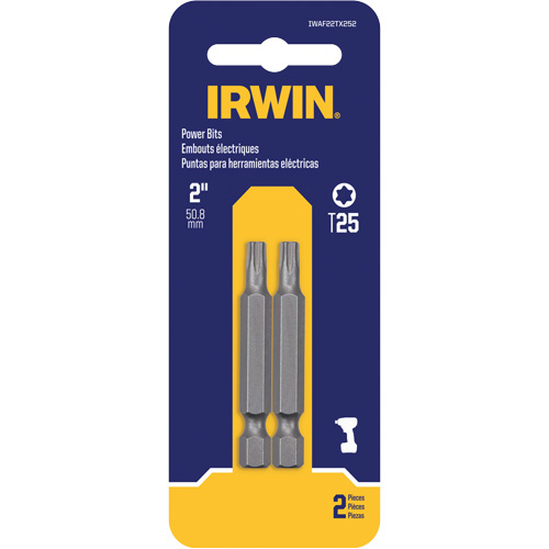 Power Bits, Torx, T-20 Tip, 1/4" Drive Size, 2" Length