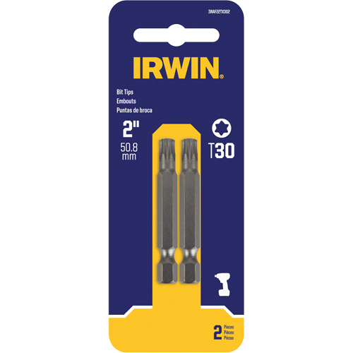 Power Bits, Torx, T-30 Tip, 1/4" Drive Size, 2" Length