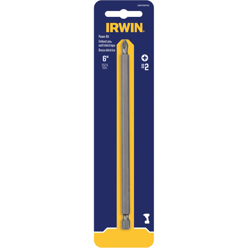 Power Bit, Phillips, #2 Tip, 1/4" Drive Size, 6" Length