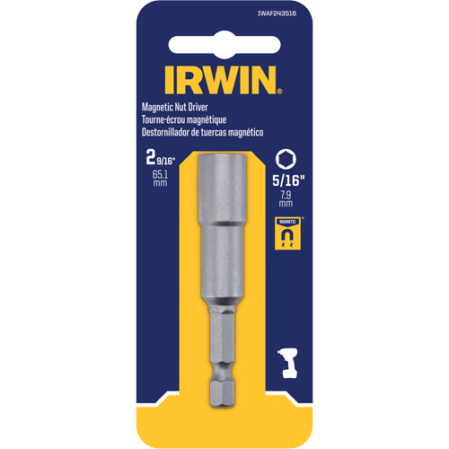 Nutsetter, 5/16" Tip, 1/4" Drive, 2-9/16" L, Magnetic
