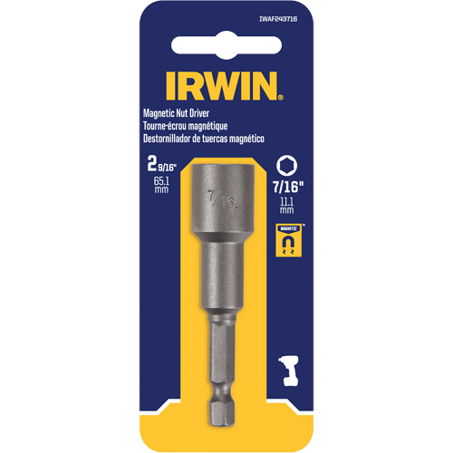 Nutsetter, 7/16" Tip, 1/4" Drive, 2-9/16" L, Magnetic