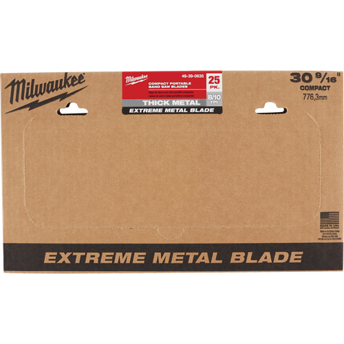 Extreme Metal Band Saw Blades, High Speed Steel, 30-9/16" L x 1/2" W x 0.02" Thick, 8/10 TPI
