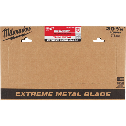 Extreme Metal Band Saw Blades, High Speed Steel, 30-9/16" L x 1/2" W x 0.02" Thick, 12/14 TPI