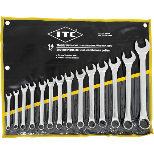 ICW-14PM Polished Wrench Set, Combination, 14 Pieces, Metric