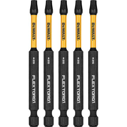 5-Piece FLEXTORQ Impact Screwdriving Bits, Torx, T-25, 1/4" Drive