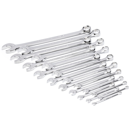 12-Point Long Pattern Combination SAE Wrench Set in Foam Storage Tray, Open-Ended, 19 Pieces, Imperial
