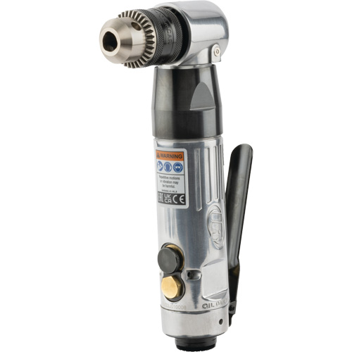 Angle Air Drill, 20.5 CFM, 1/4" NPT, 98 dBA, 3/8" Chuck, Keyed