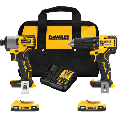 Brushless Compact Cordless 1/2" Hammer Drill & 1/4" Impact Driver Kit, Lithium-Ion, 20 V