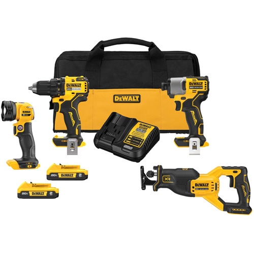 XR Brushless Cordless 4-Tool Combo Kit, Lithium-Ion, 20 V