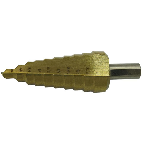 JET-KUT Super Premium 11-Step Step Drill, 1/4" - 1-3/8" , 7/8"/1"/1/4"/1-3/8"/1-1/8"/1-1/4"/13/16"/25/64"/35/64"/11/16"/1-7/32" Increments, High Speed Steel